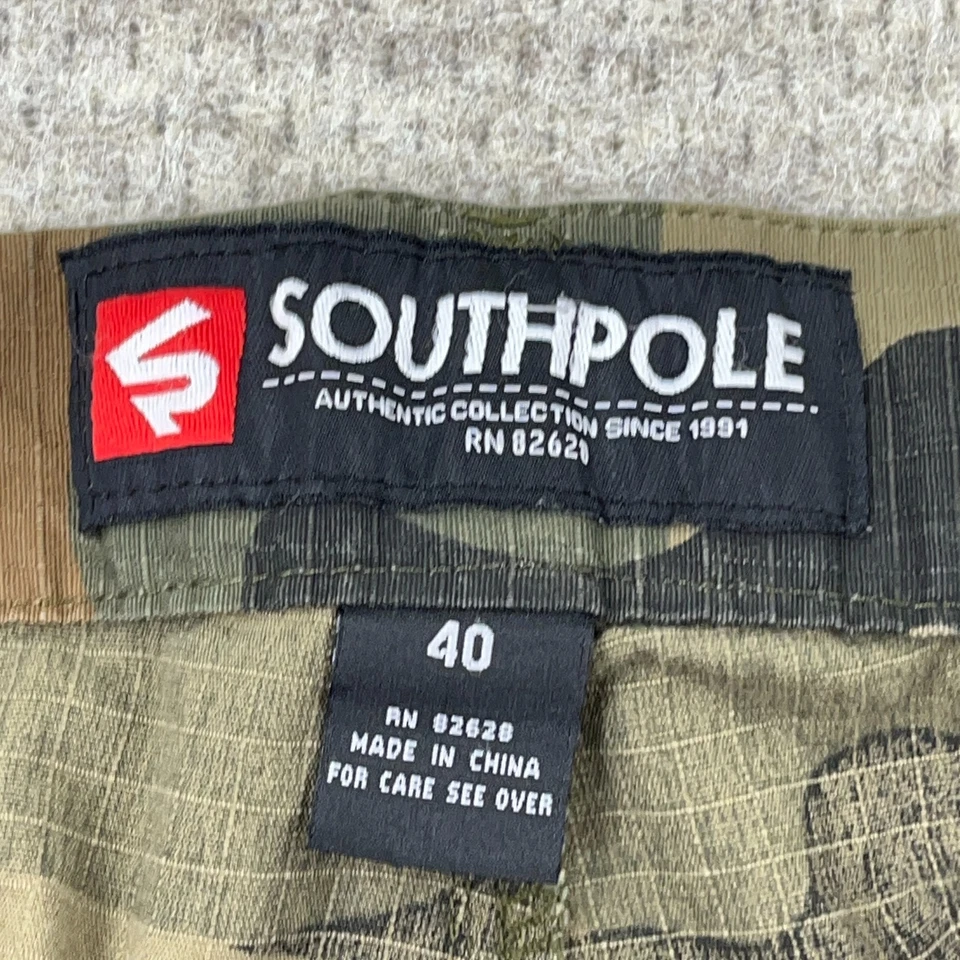 Pantalones Cortos Carga Polo Sur Hombres 40 Verde Ejército Camuflaje Desgarro Sueltos Calce Suelto Retro Foto 3 de 4