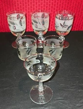 Vintage Libbey Silver Leaf Frosted Glasses Set of 6 MCM Silver Foliage 1950s