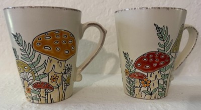 Pair of Mug Fall Garden Mushroom by Spectrum 5'' embossed ceramic