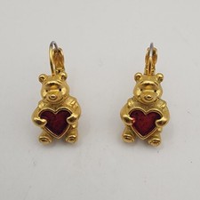 DISNEY Gold-tone Winnie the Pooh Holding Red Heart Earrings