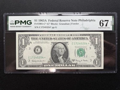 1963A $1 Star Note PMG 67 EPQ Superb Gem UNC Federal Reserve Replacement - Image 1 of 2