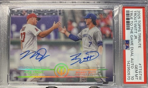 2025 Topps Tribute True to the Game Dual Auto Mike Trout/Bobby Witt  /50 PSA 10