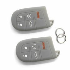 2 Gray Silicone 5btn For Jeep Dodge Chrysler Remote Smart Key Fob Cover Case