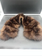 VTG Genuine Mink Fur Collar Brown Lined w/ Hook & Eye Closure 1960s 28”X6” PROP