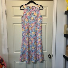 Talbots Dress Floral Print Multi Color Sleeveless Keyhole Button Back Size LP