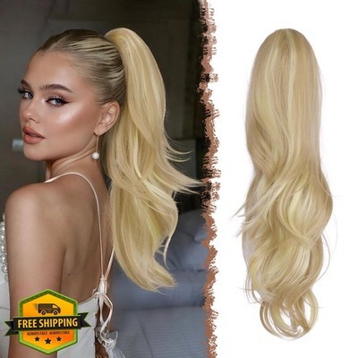 FESHFEN 20 Inch Dirty Blonde Wavy Ponytail