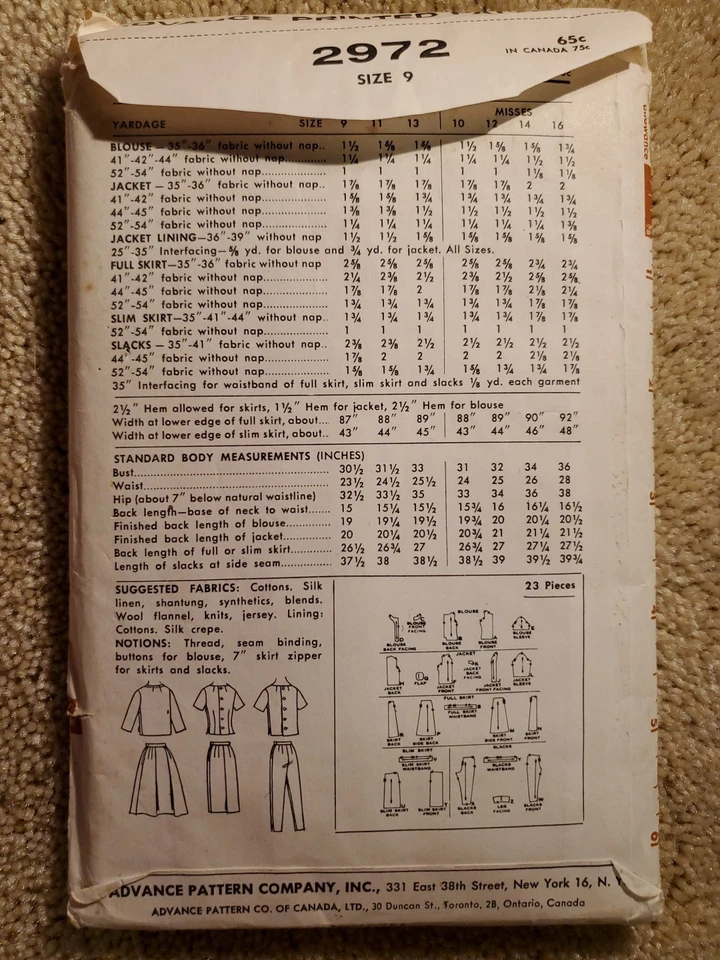 Advance Pattern 2972 7 Fashion Multiples Size 9 Juniors, Factory Fold - Image 2 of 3