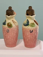 Vintage Small Ceramic Oil and Vinegar Cruets W/Stopper Japan