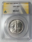 1947 P Walking Liberty Silver Half Dollar 50C - ANACS MS 64