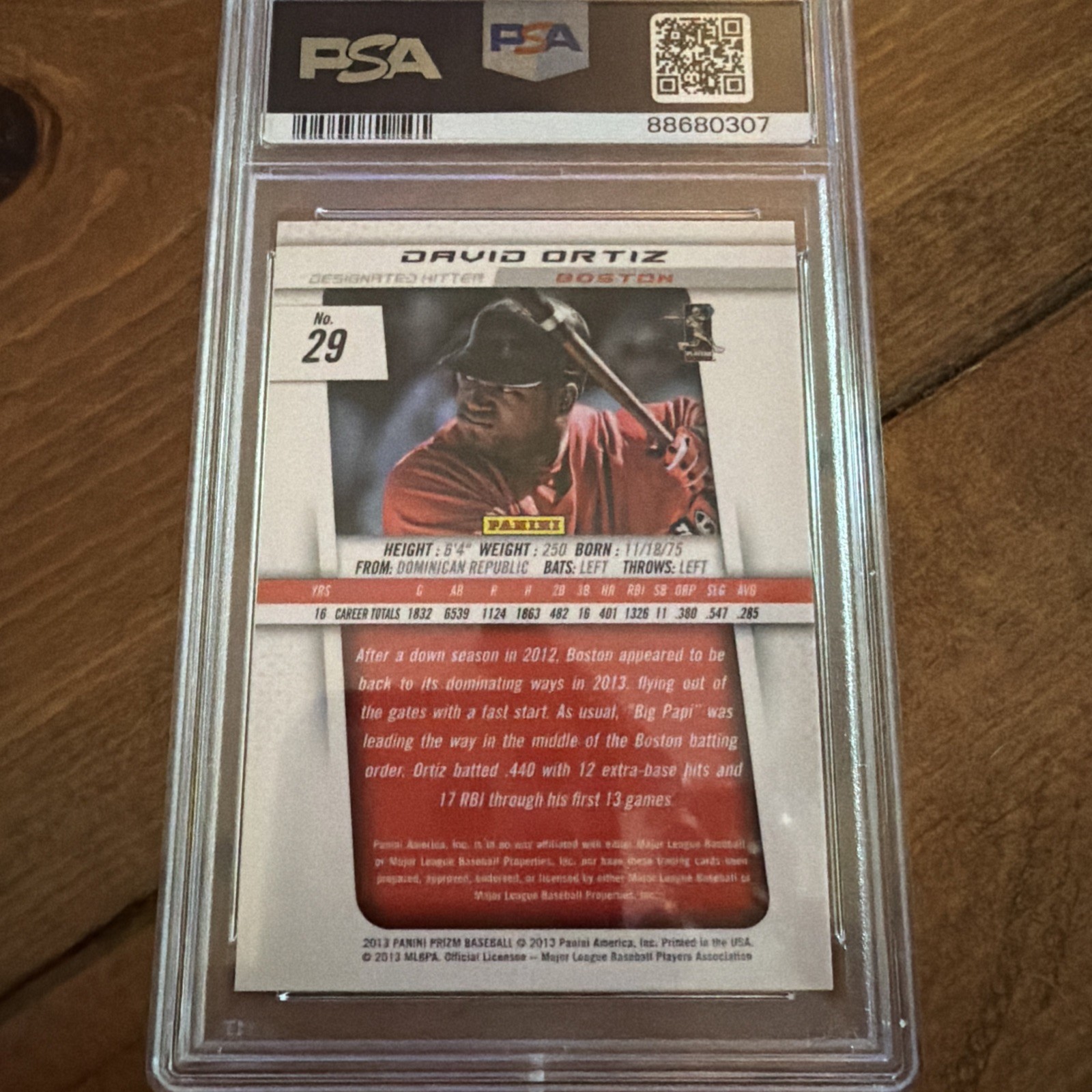 2013 PANINI PRIZM Baseball David Ortiz Card #29 PSA NM-MT 8 view 4