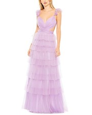Mac Duggal Ruffle Tiered Tulle Cut Out Gown Women's