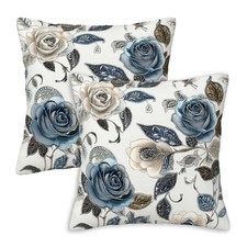 Vintage Floral Throw Pillow Covers 18x18 Set of 2 Rose Decorative Cushion C...