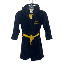 Batman Hooded Bathrobe Boys Small Black Yellow Bruce Wayne Embroidery