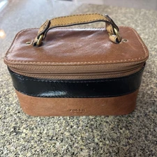 Fossil Jewelry Cosmetic Travel Case Brown Leather