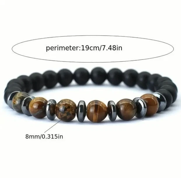 Edelstein Armband 8mm Perlen Tigerauge Obsidian Türkis Achat Naturstein Herren - Bild 3 von 4