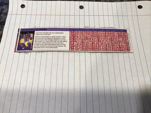 Original TRANSFORMERS G1 BLITZWING Tech Spec Card VINTAGE Bio/Stats CUT-OUT