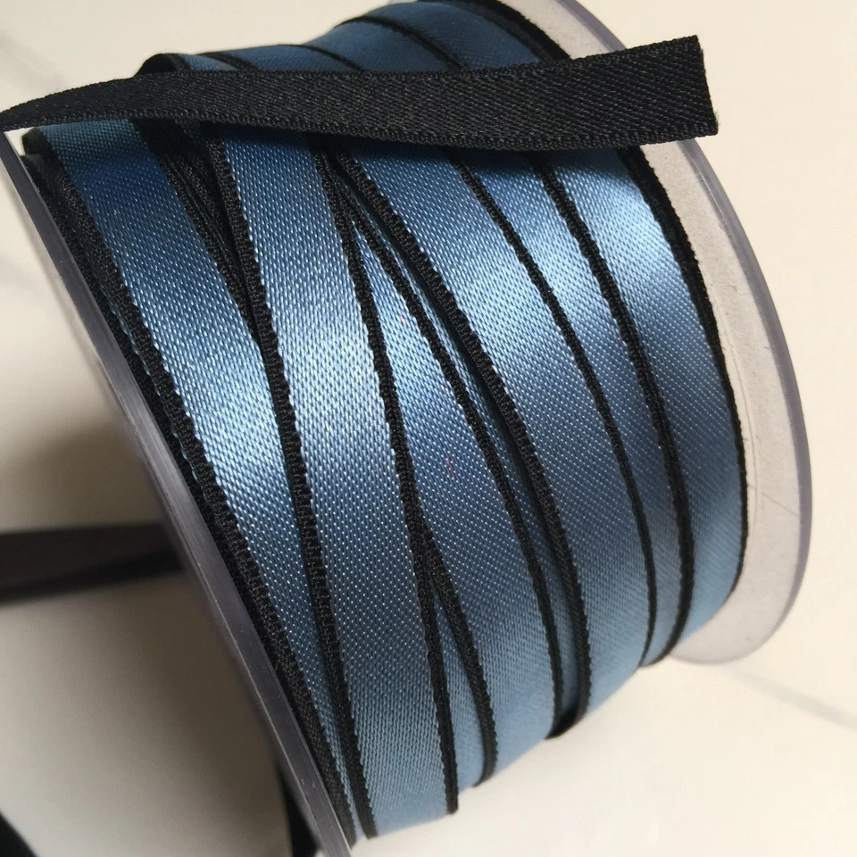 10 ярдов атласная вискозная лента 1/4 дюйма двусторонняя синяя/черная - Изображение 4 из 4