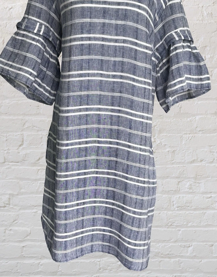 Caslon Blue White Linen Striped Sack Dress Sz L Cottagecore Boho Chic Coastal - image 4 of 4