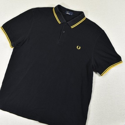 Fred Perry Twin Tipped Polo Shirt Black Yellow Laurel Wreath Mens XL Pique