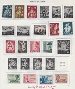 14 Croatia Semi-Post Stamps Nicely Hinged from Quality Old Antique Album 1941-43