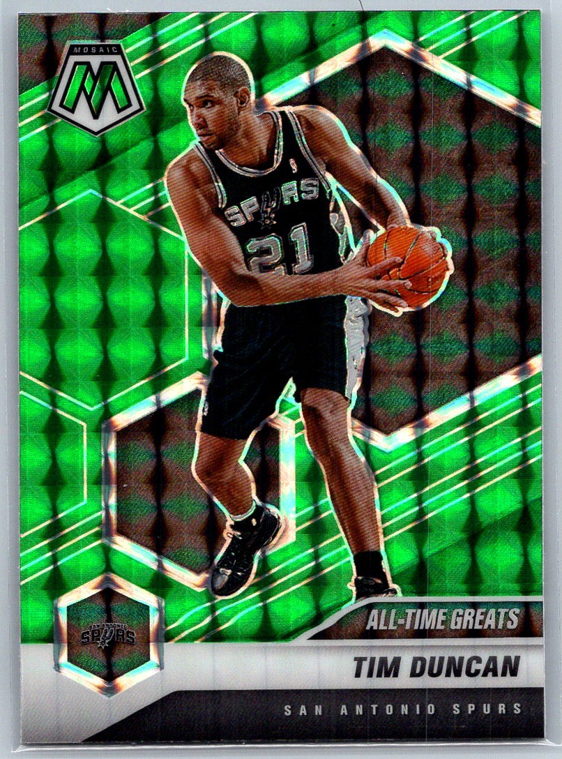 Tim Duncan 2020-21 Panini Mosaic Green Prizms #289 San Antonio Spurs