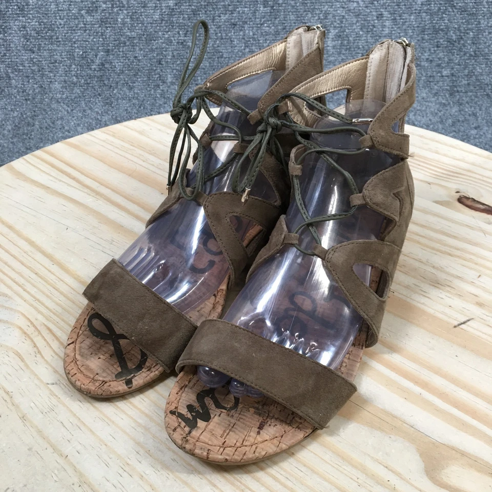 Sandalias planas informales Sam Edelman para mujer 9,5 M Dean enjauladas gladiador de cuero verde Foto 3 de 4