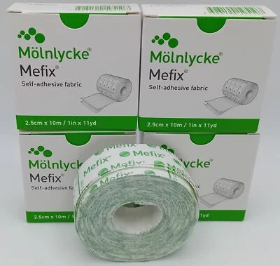 MOLNLYCKE Mefix 2.5cm x 10m - Pack of 4 Rolls - Adhesive Fabric Tape for Wound Dressing Fi