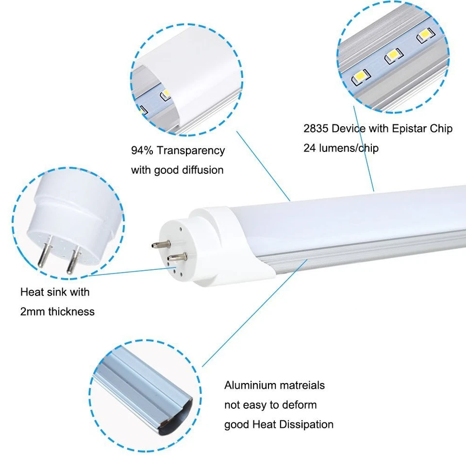 Paquete de 10-100 luces de tubo fluorescente T8 T8 LED 18w 4 pies 48 pulgadas 6000K, 4000K, 3000K Foto 3 de 4