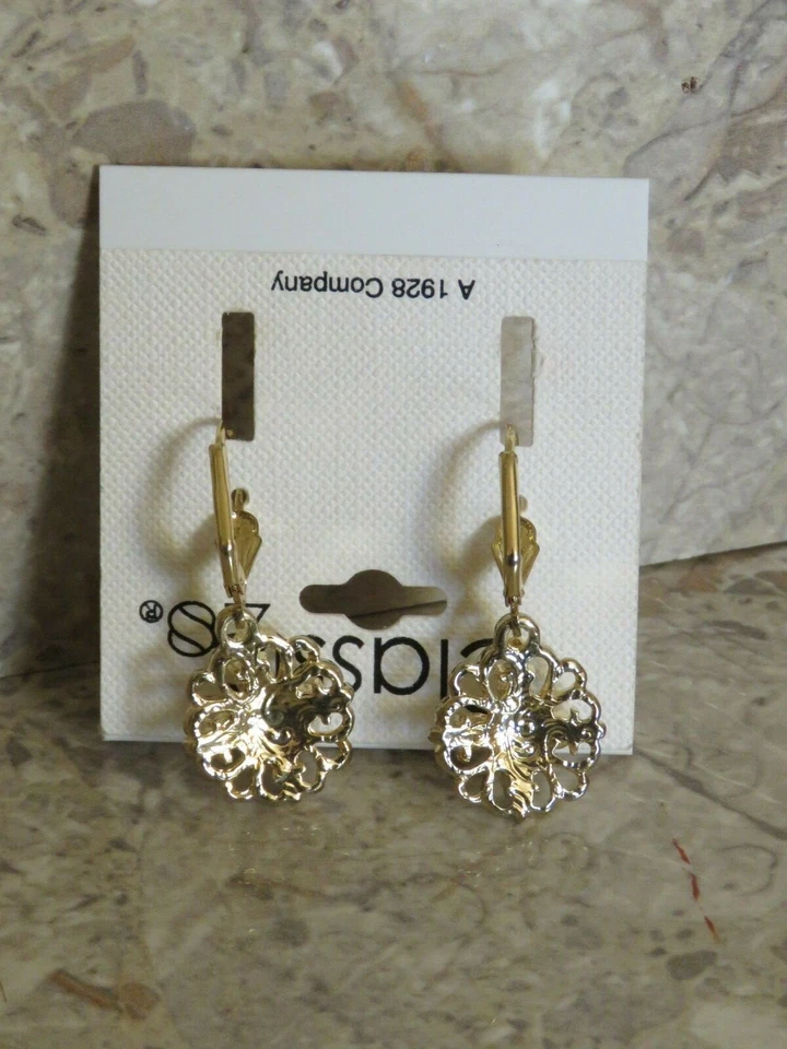 Pendientes colgantes de flor de cachemira con piedra preciosa turquesa oro palanca 1928 Company Foto 3 de 4