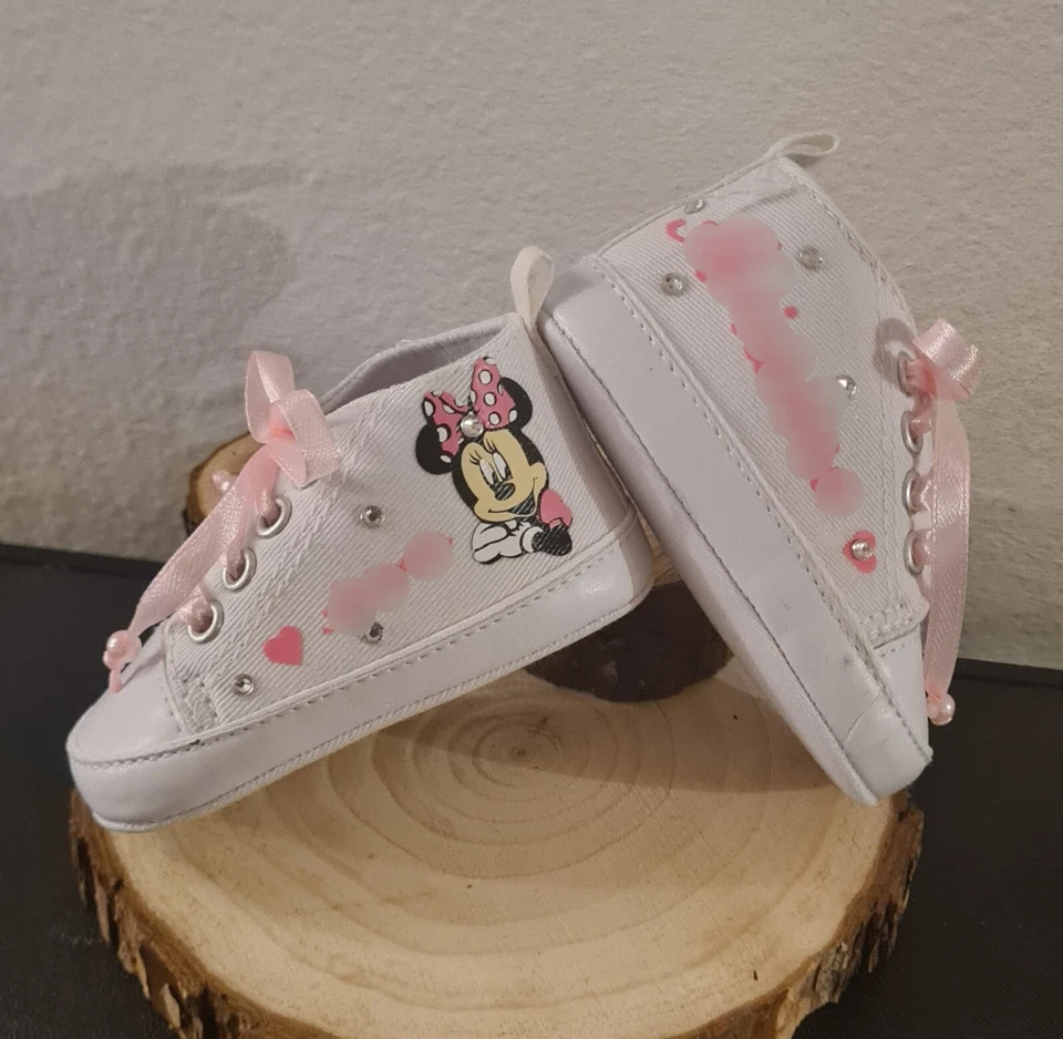 Scarpine bebè in tela, personalizzabili,stampa, nome, disegno, strass, benvenuta - Immagine 2 di 4