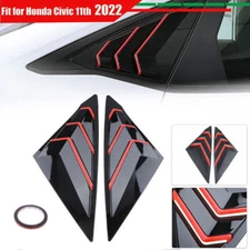2PCS Honda Civic 2022-2023 Quarter Rear Side Window Louver Cover Glossy Black
