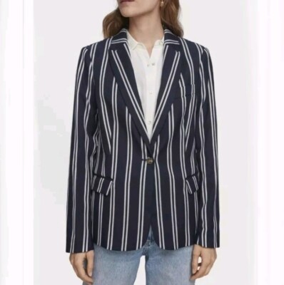 Scotch & Soda Blazer Woman's Small Navy Striped Lined Single Button Pockets