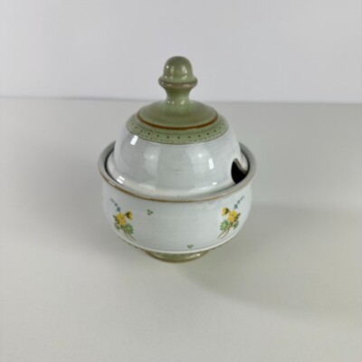 Vtg Denby Langley Verona Sugar Bowl with Lid Yellow Green Blue Floral England