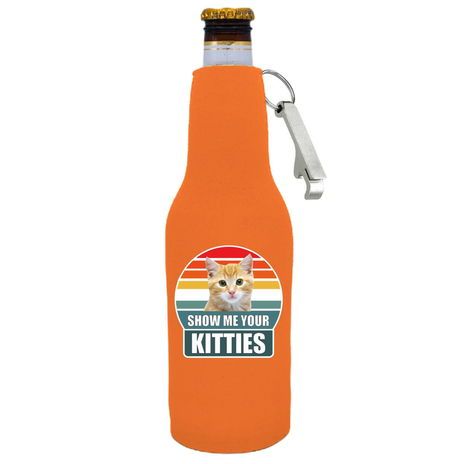 Show Me Your Kitties Bottle Coolie Full Bottom, Optional Bottle Opener