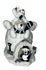 Polar Bear  Baby Penguin Igloo Fish Candle Holder Votive Trinket Box Crazy Mt.