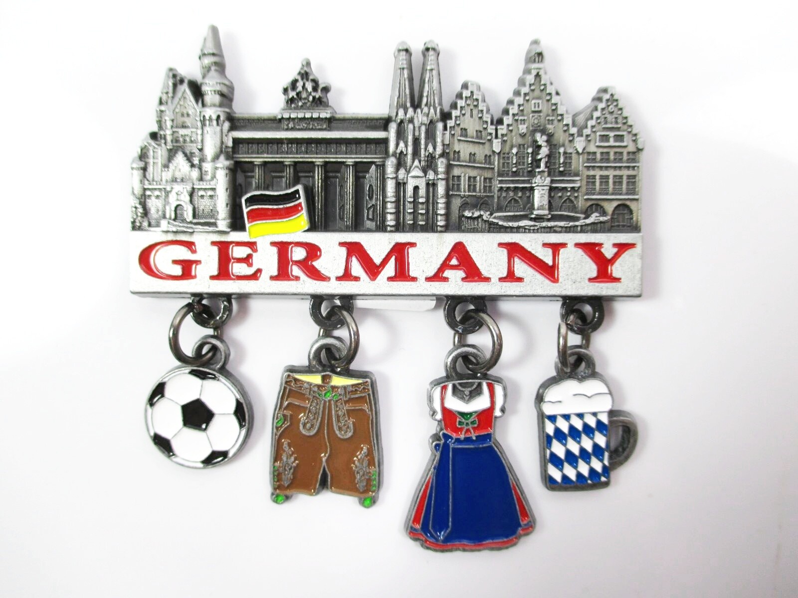 Germany Magnet Charms Metal 4 Pendants Souvenir Lederhosen Dirndl Football