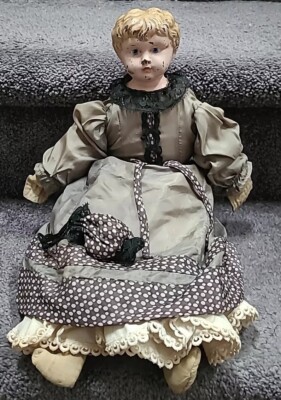 Antique German Minerva Tin Doll Head Original Paint Soft Body 16''