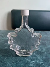 Canadian Maple Leaf Shape Clear Glass Syrup Bottle With Top, Embossed, Empty