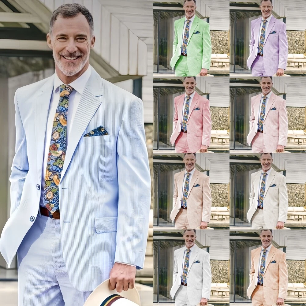 Seersucker Men's Suits Summer Leisure Double Breasted Blazer 2PcsParty Tuxedos
Opens in a new window