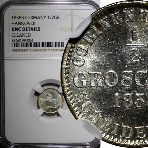 German States HANNOVER Silver 1858 B 1/2 Groschen NGC UNC DETAILS KM# 235 (004)