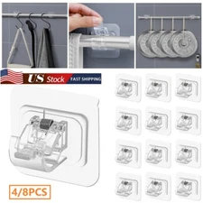 8Pcs Nail Free Adjustable Curtain Rod Clip Brackets Self Adhesive Holder Hooks