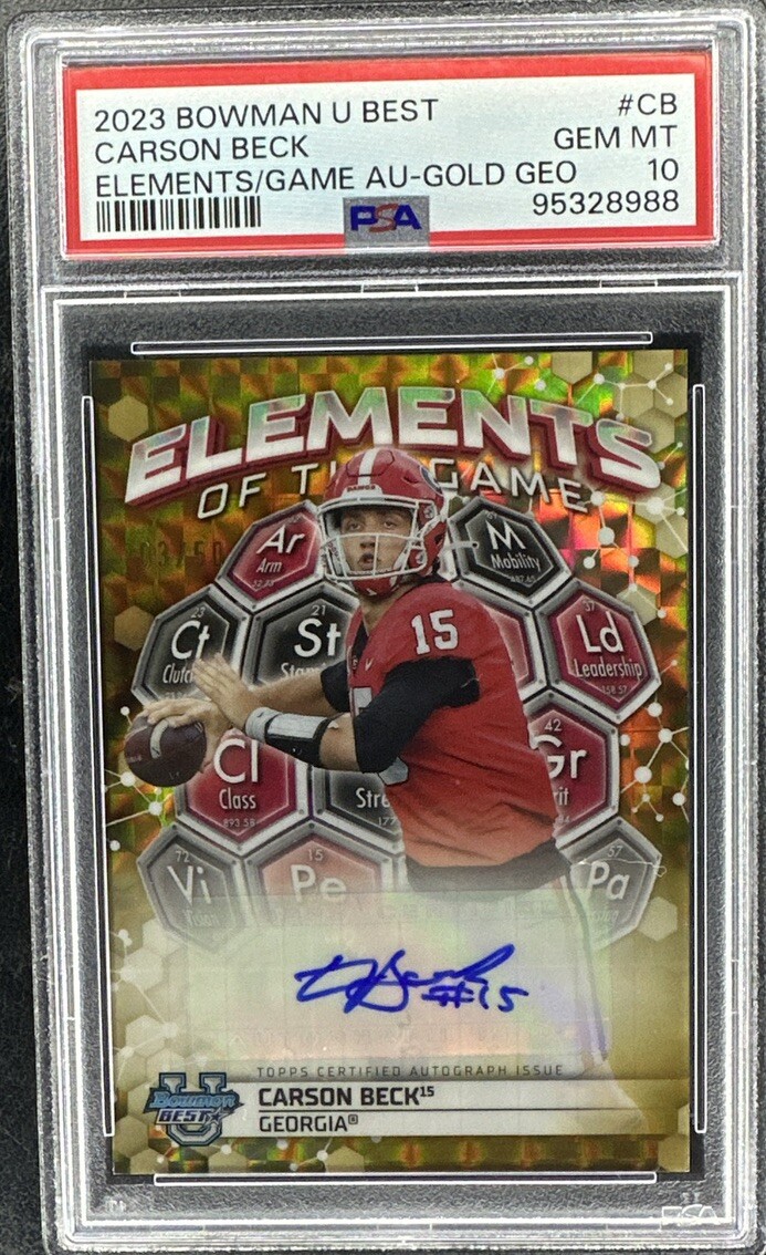 Carson Beck Georgia Bulldogs 2023 Bowman U Best AUTO Gold EOTG PSA GEM MT 10 #3/50 GEORGIA 