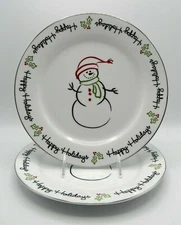 TIS THE SEASON BY ST NICHOLAS SQUARE ROUND DINNER PLATES LOT OF TWO EUC