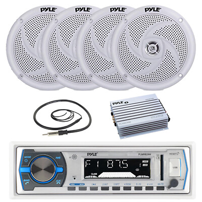 Pyle Bluetooth Marine Stereo Receiver, 4x 5.25'' 180W Speaker, Amplifier, Antenna
