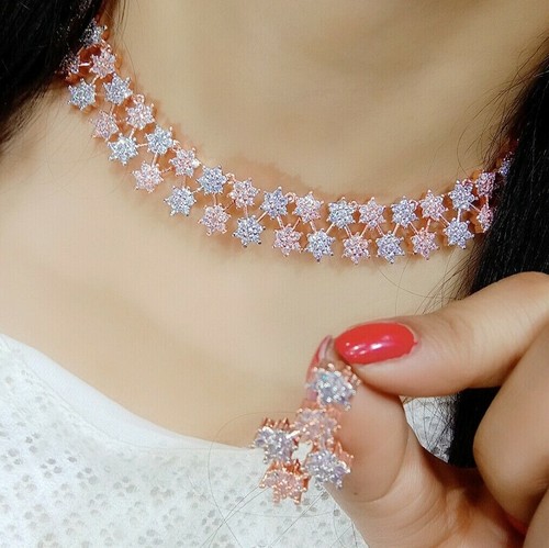 Indian Choker Necklace Earring White 
