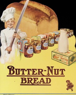 VTG Die Cut Butter Nut Bread Sign Form 20 Baker Knife Blade Color Thick Stock