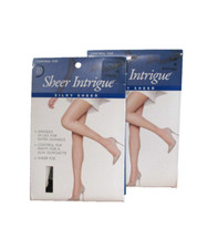 New Women's 2 pairs Sheer Intrigue Control Top Silky Sheer Black Pantyhose AB