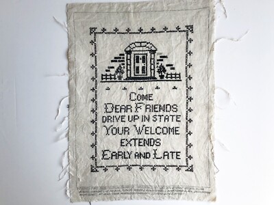 Vintage Hand Embroidered Sampler - ''Come Dear Friends'' Counted Cross Stitch