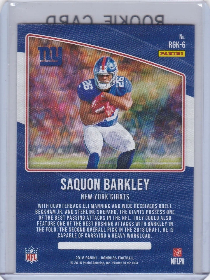 SAQUON BARKLEY ROOKIE CARD New York Giants 2018 Panini GRIDIRON KING Football RC - Image 2 of 2