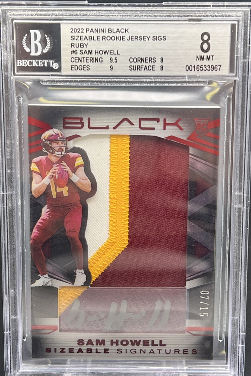 Sam Howell Panini Black Sizeable Signatures Rookie Jersey #SSRSHO Ruby Fotl